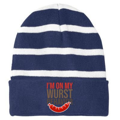 Im On My Wurst Behavior Oktoberfest Striped Beanie with Solid Band