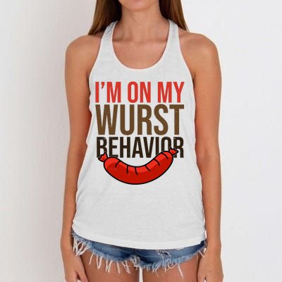 Im On My Wurst Behavior Oktoberfest Women's Knotted Racerback Tank