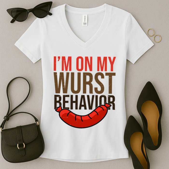 Im On My Wurst Behavior Oktoberfest Women's V-Neck T-Shirt