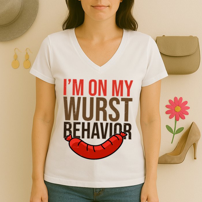 Im On My Wurst Behavior Oktoberfest Women's V-Neck T-Shirt