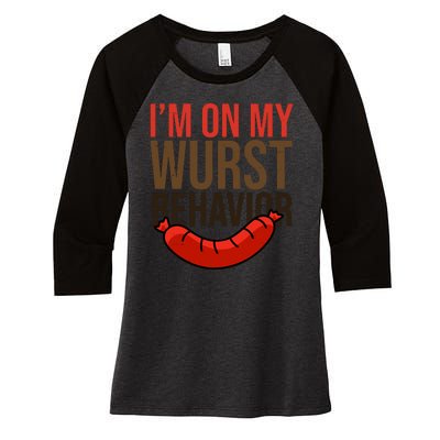 Im On My Wurst Behavior Oktoberfest Women's Tri-Blend 3/4-Sleeve Raglan Shirt