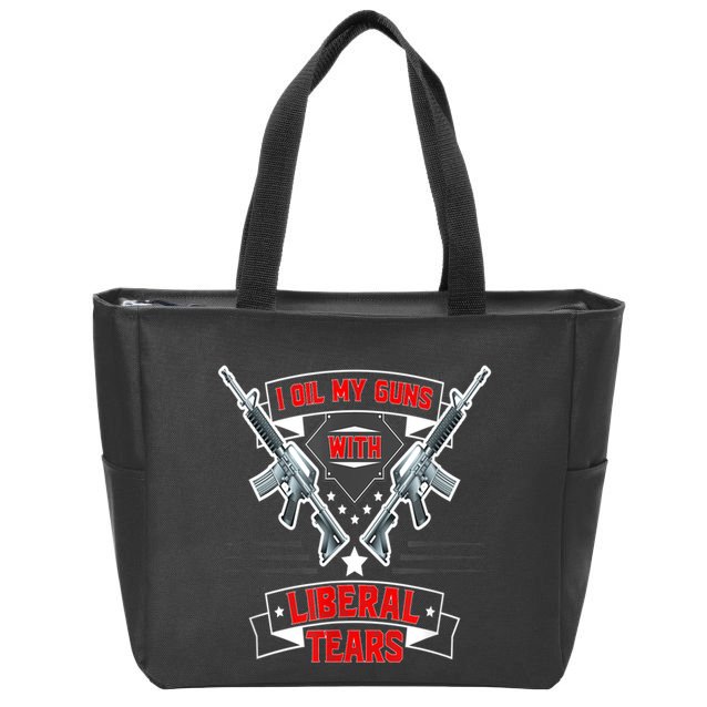 I Oil My Guns With Liberal Tears Gun American Flag Patriots Zip Tote Bag