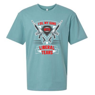 I Oil My Guns With Liberal Tears Gun American Flag Patriots Sueded Cloud Jersey T-Shirt