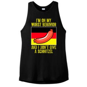 Im On My Wurst Behavior And I Dont Give A Schnitzel Oktoberfest Ladies PosiCharge Tri-Blend Wicking Tank