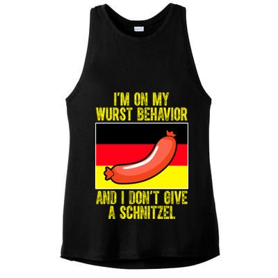 Im On My Wurst Behavior And I Dont Give A Schnitzel Oktoberfest Ladies PosiCharge Tri-Blend Wicking Tank