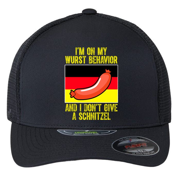 Im On My Wurst Behavior And I Dont Give A Schnitzel Oktoberfest Flexfit Unipanel Trucker Cap