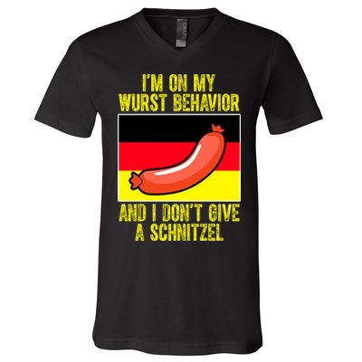 Im On My Wurst Behavior And I Dont Give A Schnitzel Oktoberfest V-Neck T-Shirt