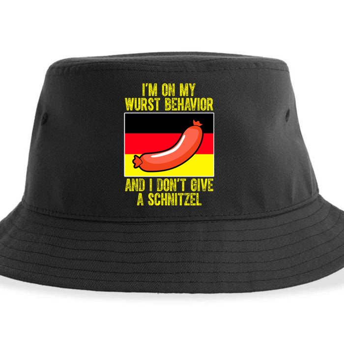 Im On My Wurst Behavior And I Dont Give A Schnitzel Oktoberfest Sustainable Bucket Hat