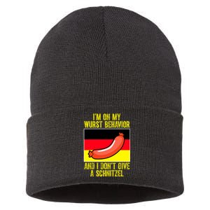 Im On My Wurst Behavior And I Dont Give A Schnitzel Oktoberfest Sustainable Knit Beanie