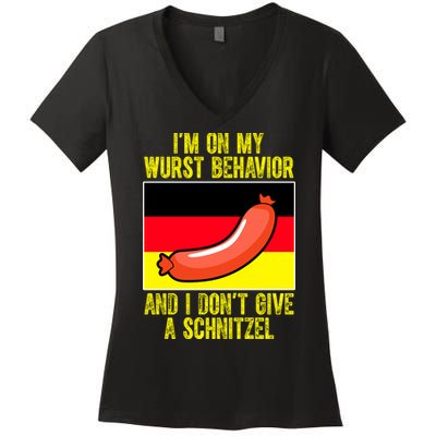 Im On My Wurst Behavior And I Dont Give A Schnitzel Oktoberfest Women's V-Neck T-Shirt