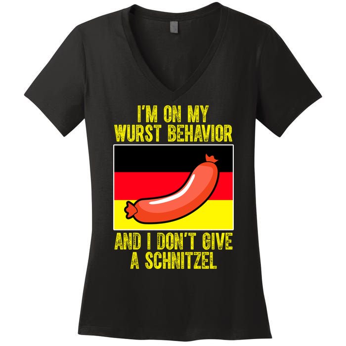Im On My Wurst Behavior And I Dont Give A Schnitzel Oktoberfest Women's V-Neck T-Shirt