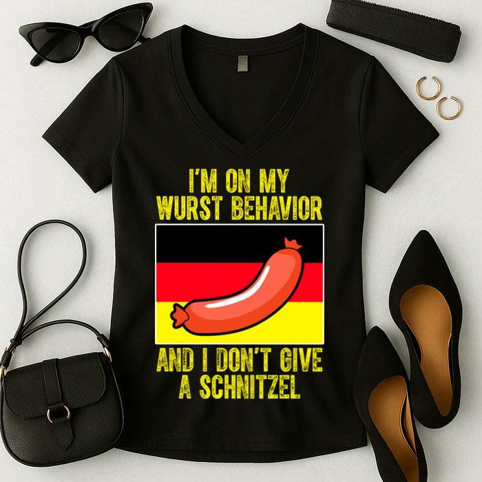 Im On My Wurst Behavior And I Dont Give A Schnitzel Oktoberfest Women's V-Neck T-Shirt