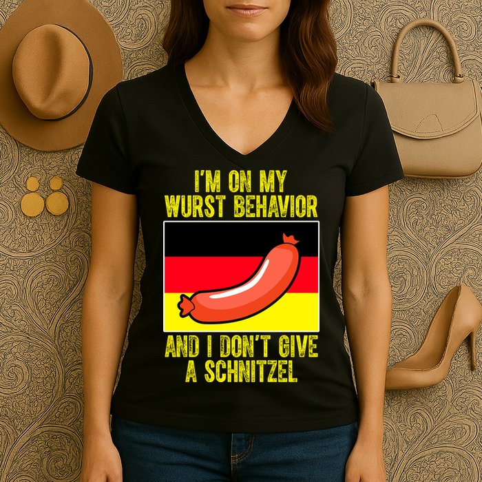Im On My Wurst Behavior And I Dont Give A Schnitzel Oktoberfest Women's V-Neck T-Shirt