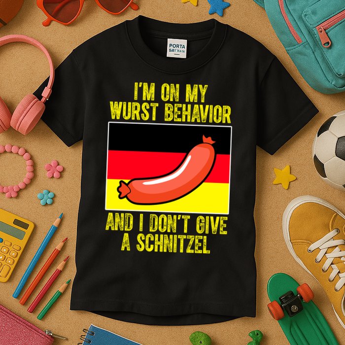 Im On My Wurst Behavior And I Dont Give A Schnitzel Oktoberfest Kids T-Shirt