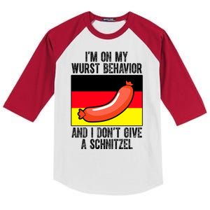 Im On My Wurst Behavior And I Dont Give A Schnitzel Oktoberfest Kids Colorblock Raglan Jersey