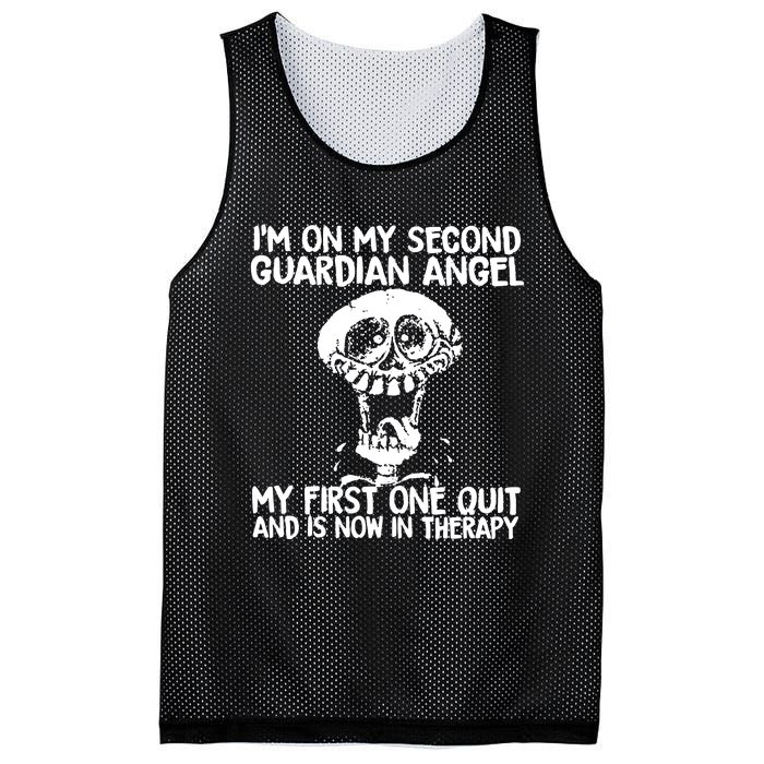 I'm On My Second Guardian Angel My First One Quit Skull Mesh Reversible Basketball Jersey Tank