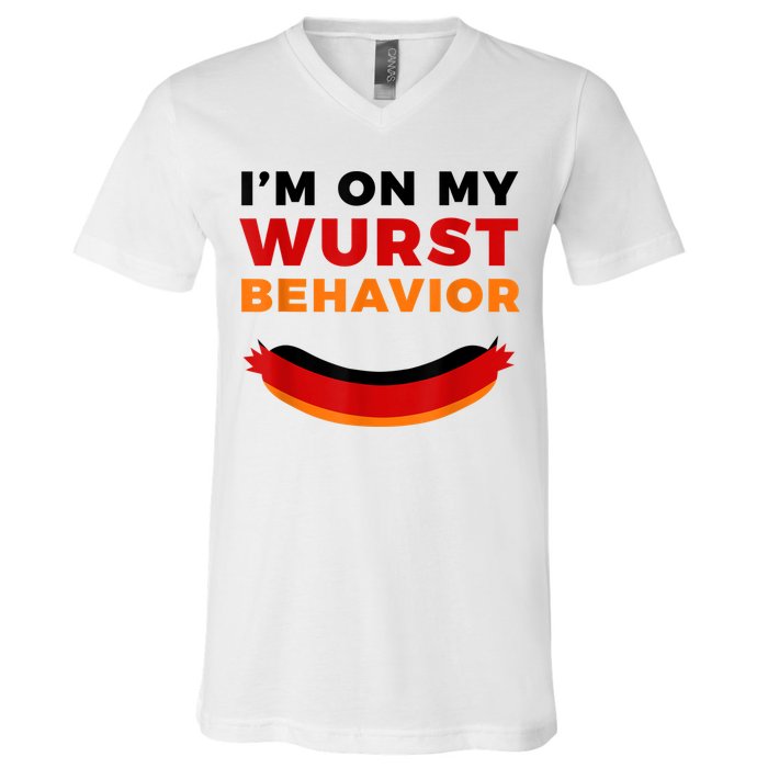 I'm On My Wurst Behavior Funny German Oktoberfest V-Neck T-Shirt