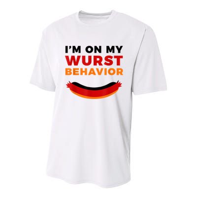 I'm On My Wurst Behavior Funny German Oktoberfest Youth Performance Sprint T-Shirt