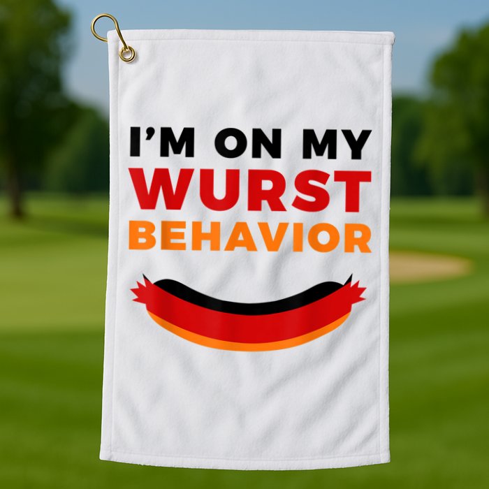 I'm On My Wurst Behavior Funny German Oktoberfest Golf Towel