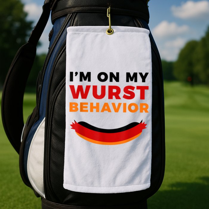 I'm On My Wurst Behavior Funny German Oktoberfest Golf Towel