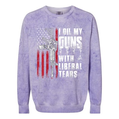 I Oil My Guns With Liberal Tears Gun American Flag Patriots Colorblast Crewneck Sweatshirt