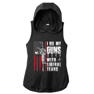 I Oil My Guns With Liberal Tears Gun American Flag Patriots Ladies PosiCharge Tri-Blend Wicking Draft Hoodie Tank