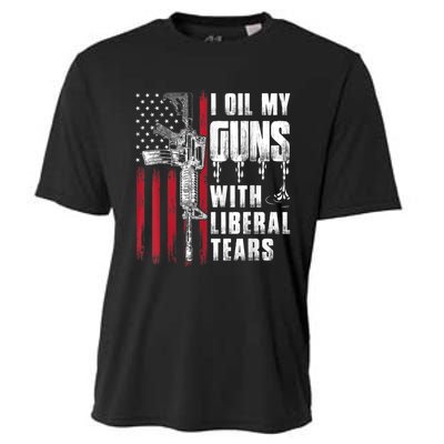 I Oil My Guns With Liberal Tears Gun American Flag Patriots Cooling Performance Crew T-Shirt