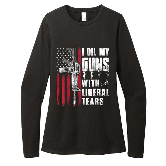 I Oil My Guns With Liberal Tears Gun American Flag Patriots Womens CVC Long Sleeve Shirt