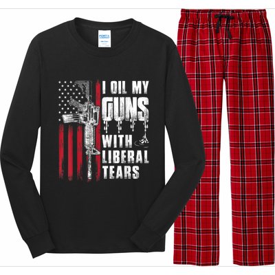 I Oil My Guns With Liberal Tears Gun American Flag Patriots Long Sleeve Pajama Set