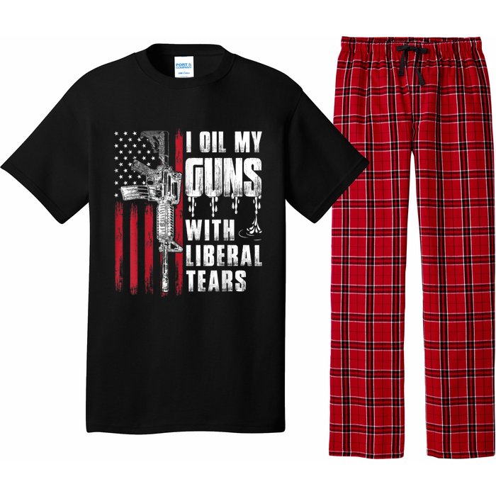 I Oil My Guns With Liberal Tears Gun American Flag Patriots Pajama Set