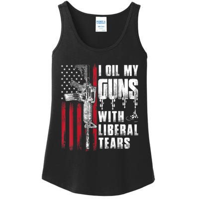 I Oil My Guns With Liberal Tears Gun American Flag Patriots Ladies Essential Tank