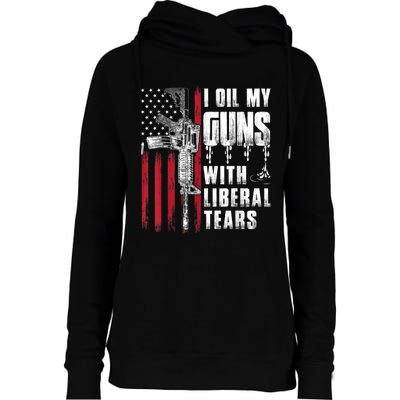 I Oil My Guns With Liberal Tears Gun American Flag Patriots Womens Funnel Neck Pullover Hood