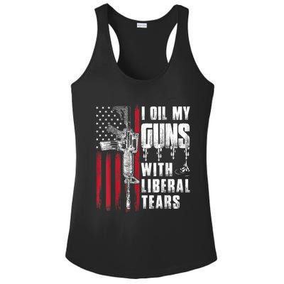 I Oil My Guns With Liberal Tears Gun American Flag Patriots Ladies PosiCharge Competitor Racerback Tank