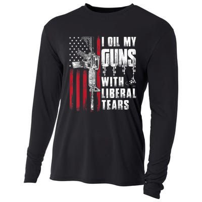 I Oil My Guns With Liberal Tears Gun American Flag Patriots Cooling Performance Long Sleeve Crew