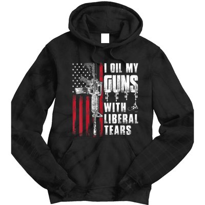 I Oil My Guns With Liberal Tears Gun American Flag Patriots Tie Dye Hoodie