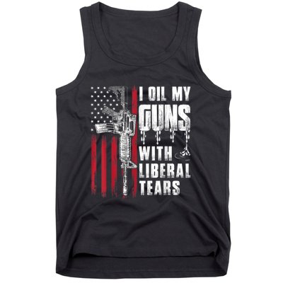 I Oil My Guns With Liberal Tears Gun American Flag Patriots Tank Top