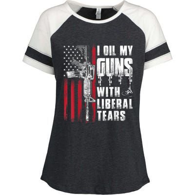 I Oil My Guns With Liberal Tears Gun American Flag Patriots Enza Ladies Jersey Colorblock Tee