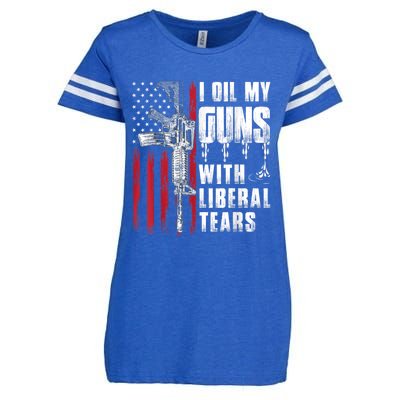 I Oil My Guns With Liberal Tears Gun American Flag Patriots Enza Ladies Jersey Football T-Shirt