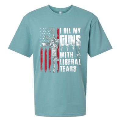 I Oil My Guns With Liberal Tears Gun American Flag Patriots Sueded Cloud Jersey T-Shirt