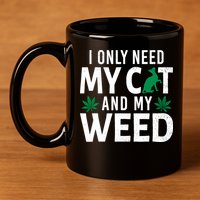 I Only Need My Cat And My Weed Funny Marijuana Pot Smoker 11oz C Handle Ceramic Mug