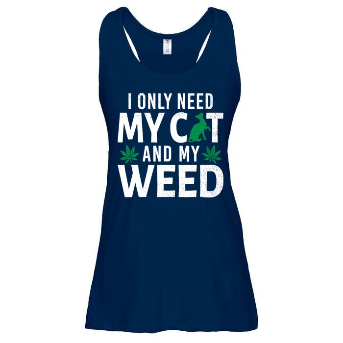 I Only Need My Cat And My Weed Funny Marijuana Pot Smoker Ladies Essential Flowy Tank
