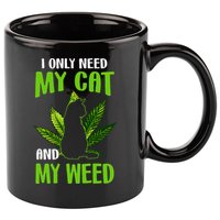 I Only Need My Cat and My Weed Funny Cat Lover 11oz C Handle Ceramic Mug