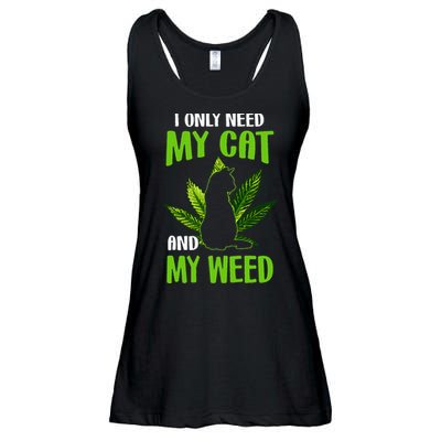 I Only Need My Cat and My Weed Funny Cat Lover Ladies Essential Flowy Tank