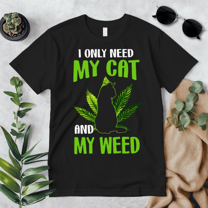I Only Need My Cat and My Weed Funny Cat Lover Premium T-Shirt