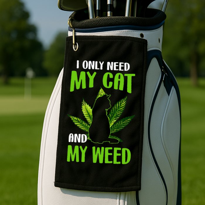 I Only Need My Cat and My Weed Funny Cat Lover Golf Towel