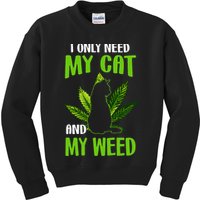 I Only Need My Cat and My Weed Funny Cat Lover Kids Sweatshirt