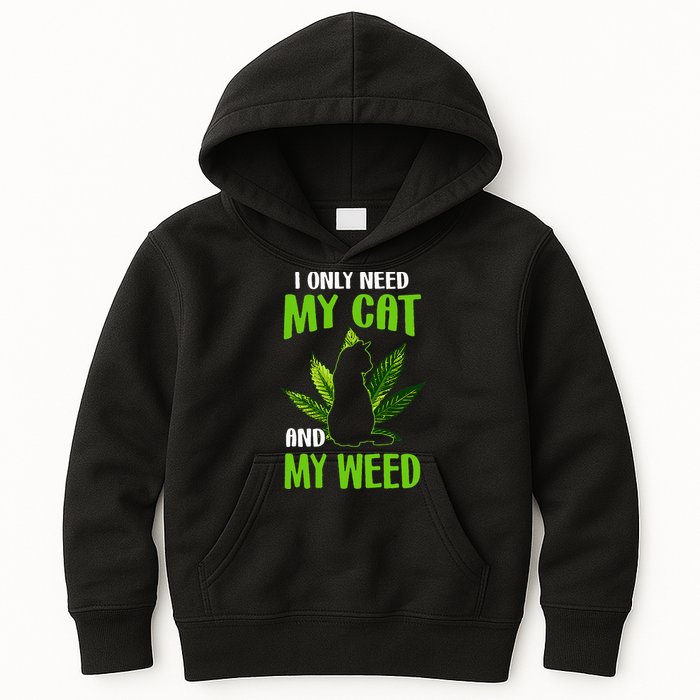 I Only Need My Cat and My Weed Funny Cat Lover Kids Hoodie