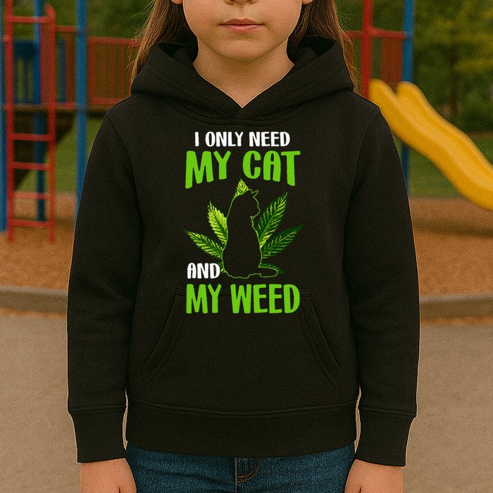I Only Need My Cat and My Weed Funny Cat Lover Kids Hoodie