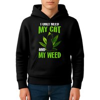I Only Need My Cat and My Weed Funny Cat Lover Kids Hoodie