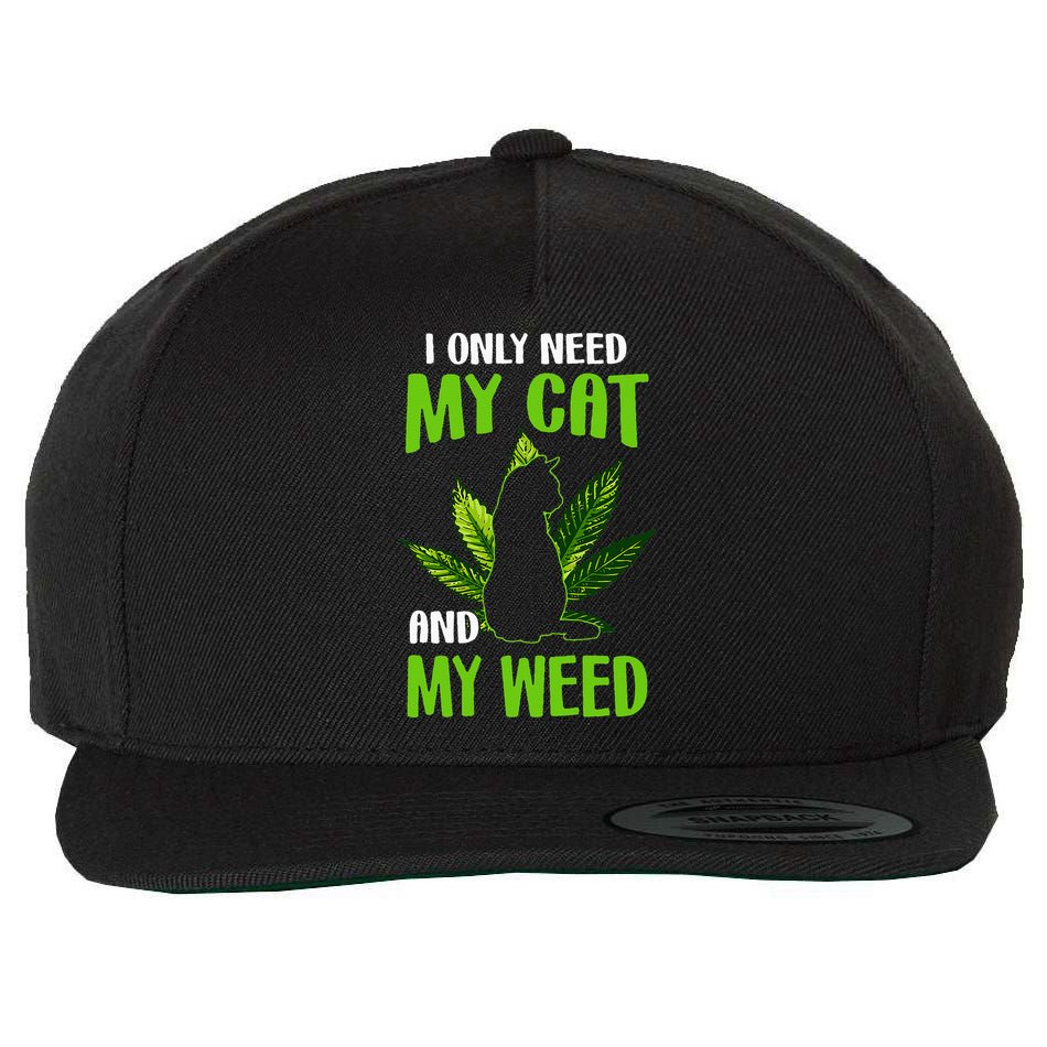 I Only Need My Cat and My Weed Funny Cat Lover Wool Snapback Cap